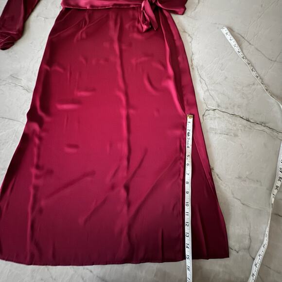 Alexia Admor Dress Sz 8 Red Satin Maxi Faux Wrap Belted High Neck Long Sleeve - Picture 10 of 13